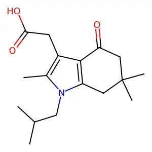 1-Isobutyl-2,6,6-trimethyl-4-oxo-4,5,6,7-tetrahydro-3-indoleacetic acid structure