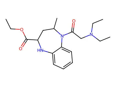 1H-1,5-Benzodiazepine-2-carboxylic acid, 2,3,4,5-tetrahydro-5-((diethylamino)acetyl)-4-methyl-, ethyl ester structure