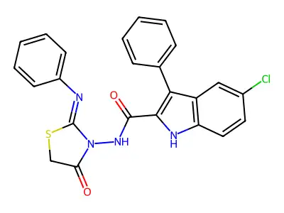 5-Chloro-N-(4-oxo-2-(phenylimino)-3-thiazolidinyl)-3-phenyl-1H-indole-2-carboxamide structure