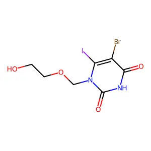5-Bromo-1-((2-hydroxyethoxy)methyl)-6-iodo-uracil structure