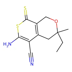(3R)-6-amino-3-ethyl-3-methyl-8-thioxo-4,8-dihydro-1H,3H-thiopyrano[3,4-c]pyran-5-carbonitrile structure