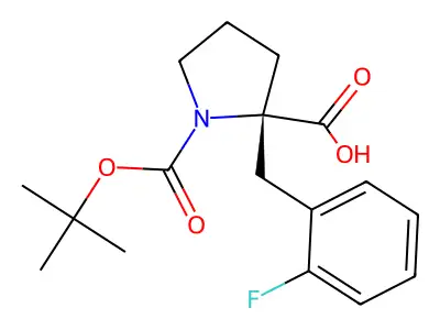 Boc-(R)-alpha-(2-fluoro-benzyl)-proline structure