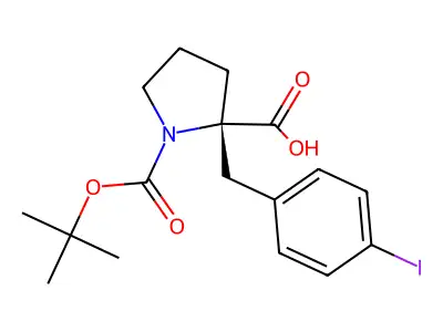 (R)-1-(tert-Butoxycarbonyl)-2-(4-iodobenzyl)pyrrolidine-2-carboxylic acid structure