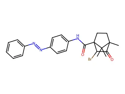 2-bromo-4,7,7-trimethyl-3-oxo-N-{4-[(E)-phenyldiazenyl]phenyl}bicyclo[2.2.1]heptane-1-carboxamide structure