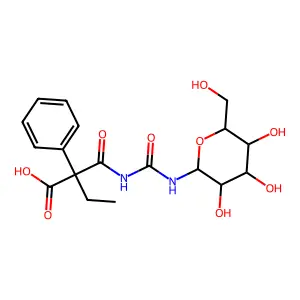 Benzeneacetic acid, alpha-ethyl-alpha-((((beta-D-glucopyranosylamino)carbonyl)amino)carbonyl)-, (R)- structure