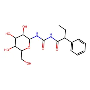 Benzeneacetamide, alpha-ethyl-N-((beta-D-glucopyranosylamino)carbonyl)-, (R)- structure