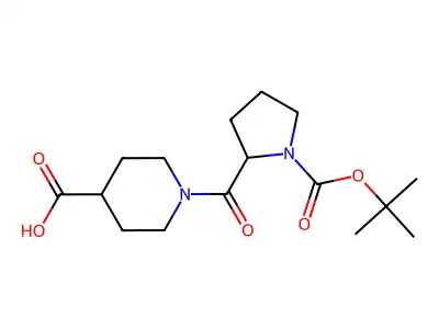 1-[1-(tert-butoxycarbonyl)-L-prolyl]piperidine-4-carboxylic acid structure