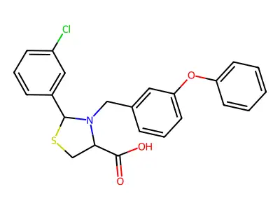2-(3-chlorophenyl)-3-[(3-phenoxyphenyl)methyl]-1,3-thiazolidine-4-carboxylic Acid structure