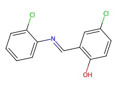 4-chloro-2-{(E)-[(2-chlorophenyl)imino]methyl}phenol structure