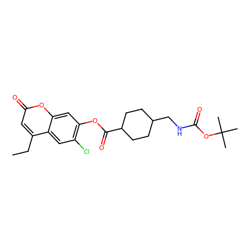 (1r,4r)-6-chloro-4-ethyl-2-oxo-2H-chromen-7-yl 4-(((tert-butoxycarbonyl)amino)methyl)cyclohexanecarboxylate structure
