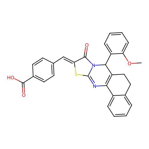 (Z)-4-((7-(2-Methoxyphenyl)-9-oxo-5H-benzo[h]thiazolo[2,3-b]-quinazolin-10(6H,7H,9H)-ylidene)methyl)benzoic Acid structure
