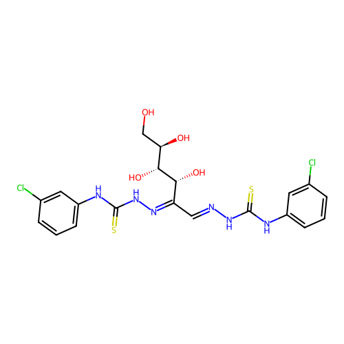 D-arabino-Hexos-2-ulose, bis((((3-chlorophenyl)amino)thioxomethyl)hydrazone) structure