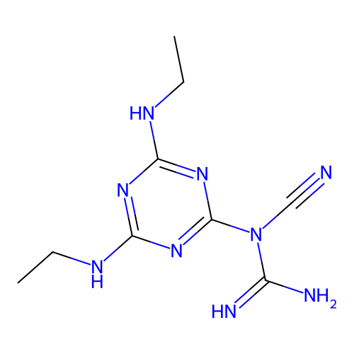 1-[4,6-Bis(ethylamino)-1,3,5-triazin-2-yl]-1-cyanoguanidine structure