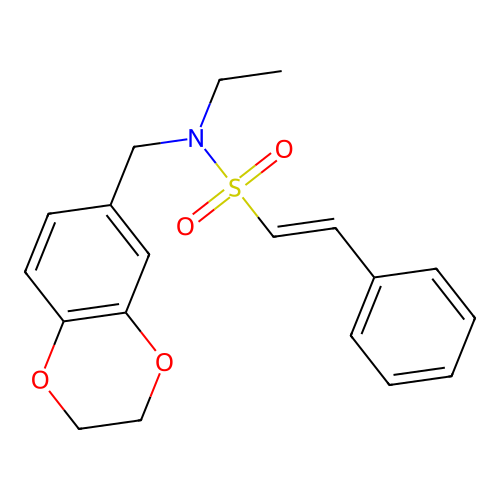 (E)-N-(2,3-dihydro-1,4-benzodioxin-6-ylmethyl)-N-ethyl-2-phenylethenesulfonamide structure