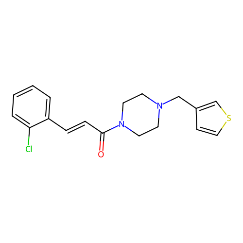 (E)-3-(2-chlorophenyl)-1-[4-(thiophen-3-ylmethyl)piperazin-1-yl]prop-2-en-1-one structure