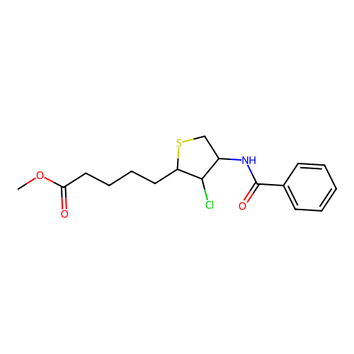 Methyl 5-(4-benzamido-3-chlorothiolan-2-yl)pentanoate structure