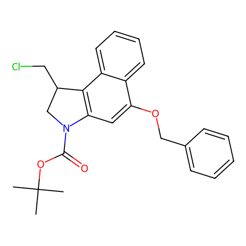 tert-Butyl 5-(benzyloxy)-1-(chloromethyl)-1H-benzo[e]indole-3(2H)-carboxylate structure