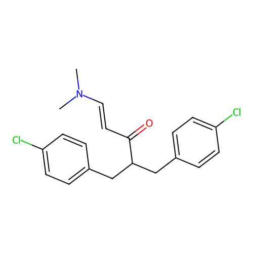 (E)-4-(4-chlorobenzyl)-5-(4-chlorophenyl)-1-(dimethylamino)-1-penten-3-one structure