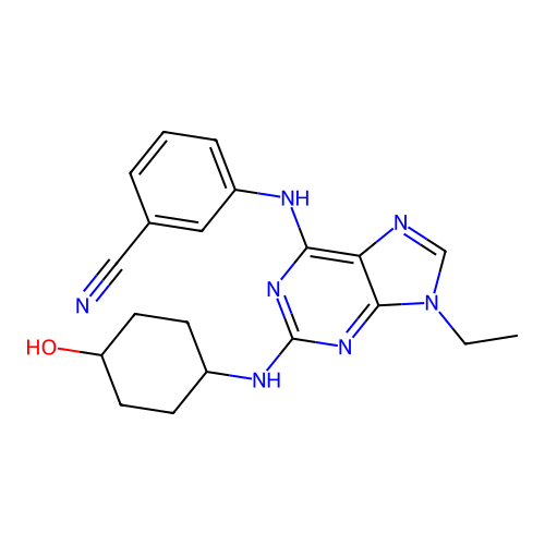 Benzonitrile, 3-((9-ethyl-2-((trans-4-hydroxycyclohexyl)amino)-9H-purin-6-yl)amino)- structure