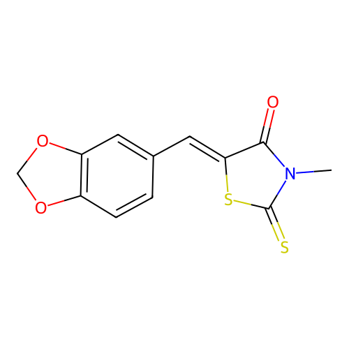 3-methyl-5-piperonylidene-2-thioxo-thiazolidin-4-one structure