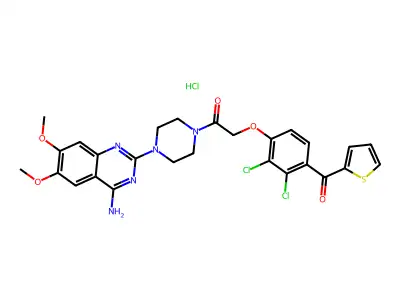 Piperazine, 1-(4-amino-6,7-dimethoxy-2-quinazolinyl)-4-((2,3-dichloro-4-(2-thienylcarbonyl)phenoxy)acetyl)-, monohydrochloride structure