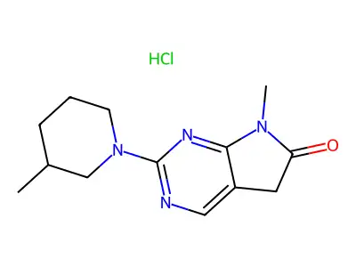 6H-Pyrrolo(2,3-d)pyrimidin-6-one, 5,7-dihydro-7-methyl-2-(3-methyl-1-piperidinyl)-, monohydrochloride structure