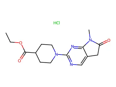 4-Piperidinecarboxylic acid, 1-(6,7-dihydro-7-methyl-6-oxo-5H-pyrrolo(2,3-d)pyrimidin-2-yl)-,ethyl ester, monohydrochloride structure