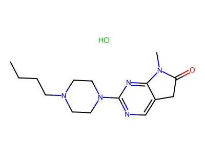 6H-Pyrrolo(2,3-d)pyrimidin-6-one, 5,7-dihydro-2-(4-butyl-1-piperazinyl)-7-methyl-, monohydrochloride structure