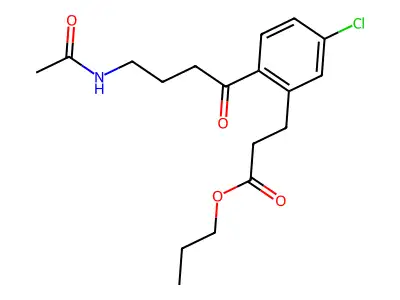 Benzenepropanoic acid, 2-(4-(acetylamino)-1-oxobutyl)-5-chloro-, propyl ester structure