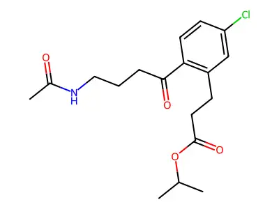 Benzenepropanoic acid, 2-(4-(acetylamino)-1-oxobutyl)-5-chloro-, 1-methylethyl ester structure