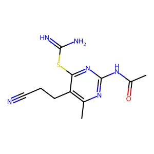 2-(Acetylamino)-5-(2-cyanoethyl)-6-methyl-4-pyrimidinyl imidothiocarbamate structure