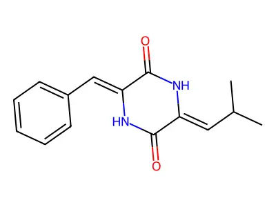 3-Benzylidene-6-(2-methylpropylidene)piperazine-2,5-dione structure