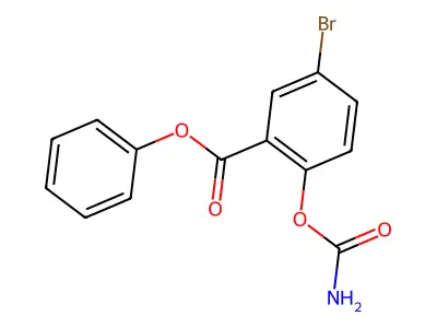 Benzoic acid, 2-((aminocarbonyl)oxy)-5-bromo-, phenyl ester structure
