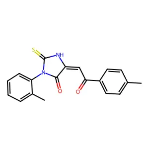(5Z)-3-(2-methylphenyl)-5-[2-(4-methylphenyl)-2-oxoethylidene]-2-sulfanylideneimidazolidin-4-one structure