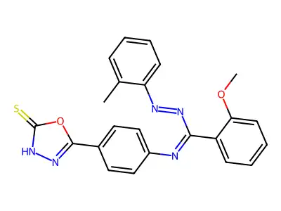 1,3,4-Oxadiazole-2(3H)-thione, 5-(4-(((2-methoxyphenyl)((2-methylphenyl)azo)methylene)amino)phenyl)- structure