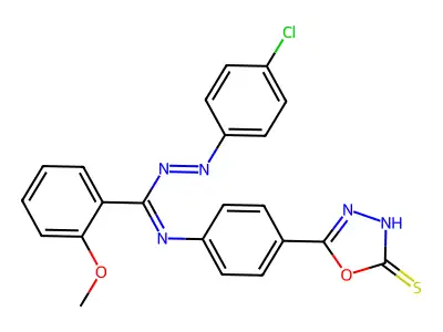 5-(4-((4-Chlorophenylazo)(2-methoxyphenyl)methyleneamino)phenyl)-1,3,4-oxadiazole-2(3H)-thione structure