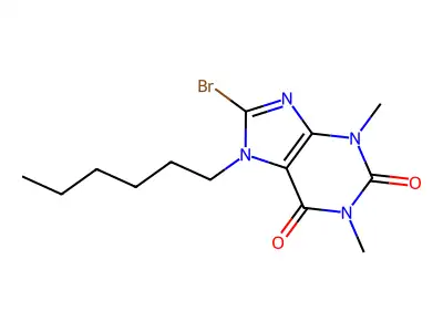 8-bromo-7-hexyl-1,3-dimethyl-3,7-dihydro-1H-purine-2,6-dione structure
