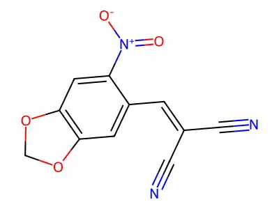 2-[(6-nitro-2H-1,3-benzodioxol-5-yl)methylidene]propanedinitrile structure