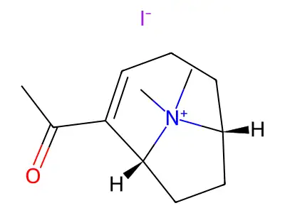 9-Azoniabicyclo(4.2.1)non-2-ene, 2-acetyl-9,9-dimethyl-, iodide, (1R)- structure