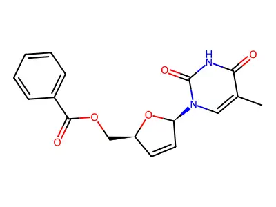 ((2S,5R)-5-(5-Methyl-2,4-dioxo-3,4-dihydropyrimidin-1(2H)-yl)-2,5-dihydrofuran-2-yl)methyl benzoate structure