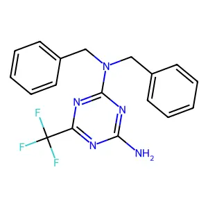 N,N-dibenzyl-6-(trifluoromethyl)-1,3,5-triazine-2,4-diamine structure