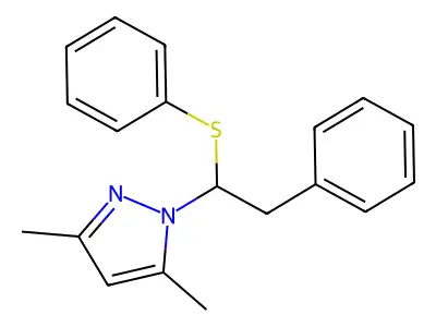 3,5-dimethyl-1-[2-phenyl-1-(phenylsulfanyl)ethyl]-1H-pyrazole structure