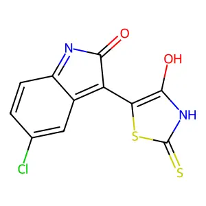 (5Z)-5-(5-chloro-2-oxo-1H-indol-3-ylidene)-2-sulfanylidene-1,3-thiazolidin-4-one structure