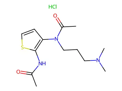 Acetamide, N-(2-(acetylamino)-3-thienyl)-N-(3-(dimethylamino)propyl)-, monohydrochloride structure
