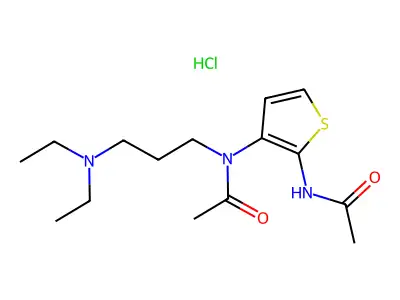 Acetamide, N-(2-(acetylamino)-3-thienyl)-N-(3-(diethylamino)propyl)-, monohydrochloride structure