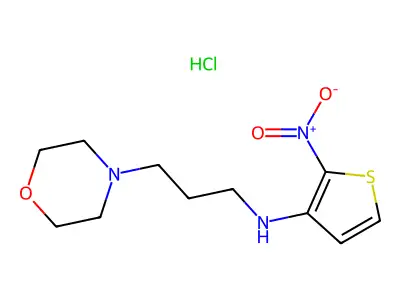 4-Morpholinepropanamine, N-(2-nitro-3-thienyl)-, monohydrochloride structure