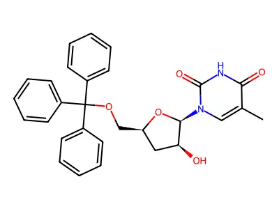 1-(3-Deoxy-5-O-trityl-beta-D-threo-pentofuranosyl)thymine structure