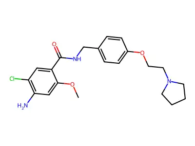 Benzamide, 4-amino-5-chloro-2-methoxy-N-((4-(2-(1-pyrrolidinyl)ethoxy)phenyl)methyl)- structure