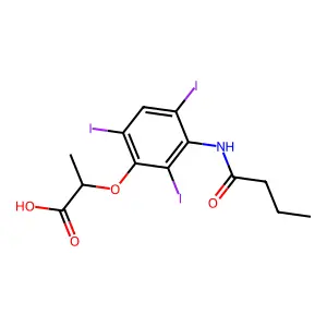 Propionic acid, 2-(3-butyramido-2,4,6-triiodophenoxy)- structure