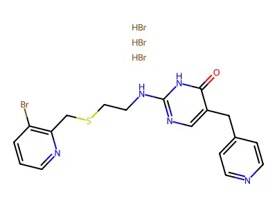 4(1H)-Pyrimidinone, 2-((2-(((3-bromo-2-pyridinyl)methyl)thio)ethyl)amino)-5-(4-pyridinylmethyl)-, trihydrobromide structure